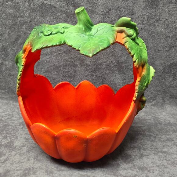 Orange & Green Ceramic Pumpkin Leaves Candy Dish Halloween Home Decor Display - Picture 4 of 10